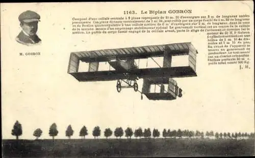 Ak Der Gobron-Doppeldecker, Flugzeug, gebaut von den Voisin-Brüdern