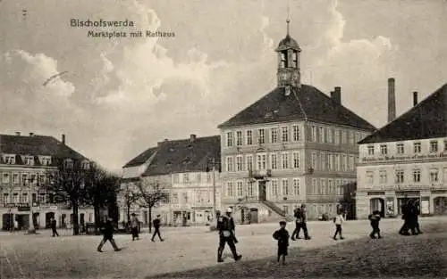 Ak Bischofswerda im Kreis Bautzen, Marktplatz mit Rathaus, G. Otto Ihle, Zahnpraxis