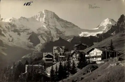 Ak Mürren Kanton Bern Schweiz, Gebirgslandschaft mit Hotel, Breithorn, Tagesplatz