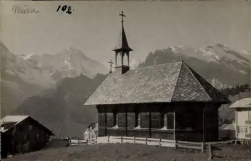Ak Mürren Kanton Bern Schweiz, Kapelle, Berge, Schneebedeckte Berge, Gebäude, Landschaft
