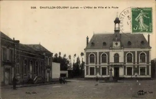 CPA Châtillon Coligny Loiret, Hôtel de Ville et la Poste