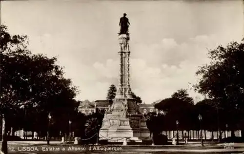 Ak Belém Lisboa Lissabon Portugal, Denkmalsäule für Afonso d'Albuquerque, Statue, Grünanlagen