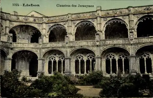 Ak Belém Lisboa Lissabon Portugal, Claustros dos Jeronymos,  Architektur, Pflanzen im Innenhof