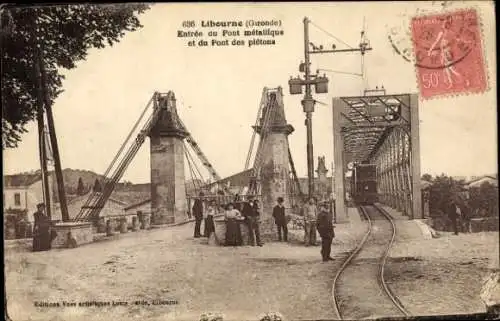 Ak Libourne Gironde, Eingang zur Metallschiene, Fußgängerbrücke,  Szenerie