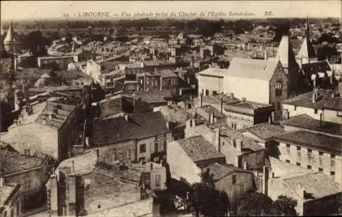 Ak Libourne Gironde, Stadtansicht, Eglise Saint-Jean, Dächer, Türme
