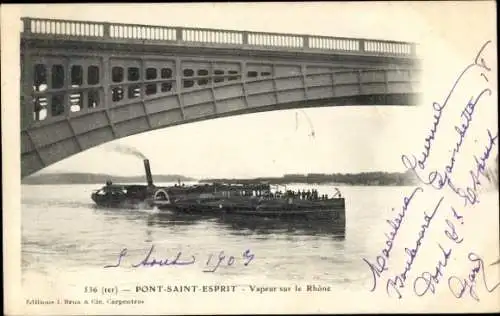 Ak La Grand Combe Gard, Rhone, Raddampfer, Brücke