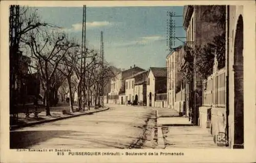 Ak Puisserguier Hérault, Boulevard de la Promenade