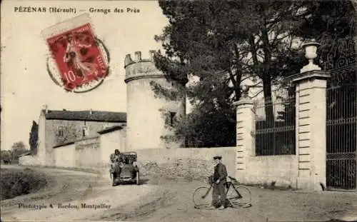 Ak Pézenas Hérault, Historisches Gebäude, Fahrradfahrer, Auto, Straßenansicht, Poststempel