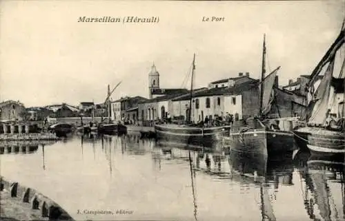 Ak Marseillan Hérault, Hafenansicht, Boote, Gebäude, Wasser, Le Port