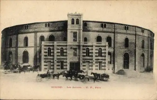 Ak Béziers Hérault, Arena in   Gebäude, Pferdekutschen