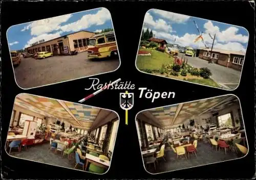 Ak Töpen in Oberfranken, Raststätte, Grenze, Schlagbaum, Speiseraum