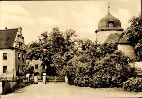 Ak Dieskau im Saalekreis, Historisches Gebäude, Baumreich, Uhrturm, Einfahrt