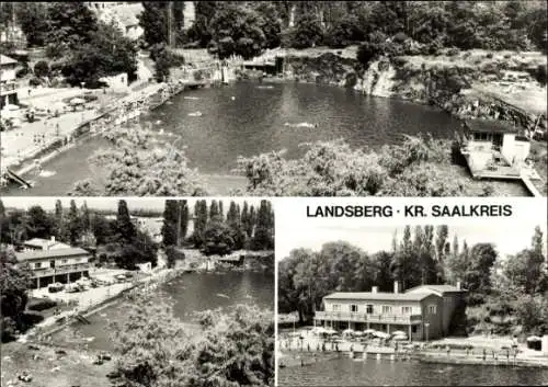 Ak Landsberg im Saalekreis, Felsenbad mit HO Gaststätte