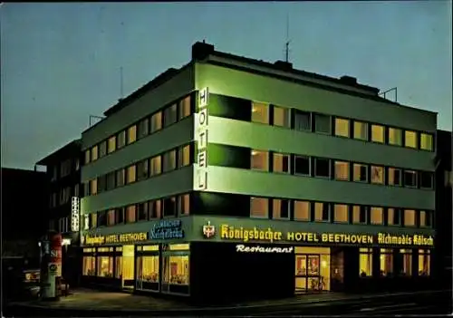 Ak Bonn am Rhein, Hotel Beethoveb bei Nacht