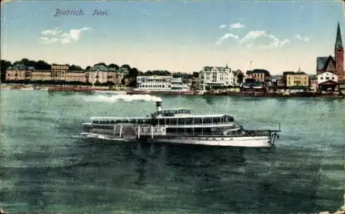 Ak Biebrich am Rhein Wiesbaden, Schiff, Uferpromenade,  Gebäude, Wasserlandschaft