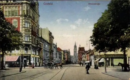 Ak Krefeld am Niederrhein, Rheinstraße, Kutsche, Cigarrengeschäft, Geschäft Krüger