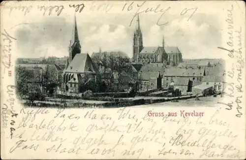 Ak Kevelaer am Niederrhein, Vogelperspektive auf  Kirchen, Landschaft, Gruss aus Kevelaer