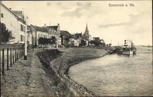 Ak Hoch Elten Emmerich am Rhein, Uferpromenade,  Gebäude, Dampfschiff, Flusslandschaft