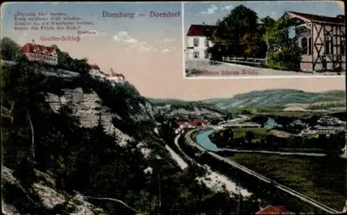 Ak Dornburg an der Saale Thüringen, Landschaftsaufnahme, Goethe-Schloss, Berg mit Ausblick, Fluss