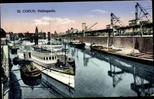 Ak Dampfer Deutscher Kaiser, Köln Düsseldorfer Rhein Dampfschifffahrt, Hafenpartie, Boote im Hafe