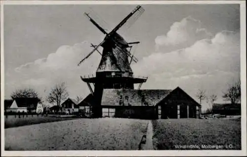 Ak Molbergen in Niedersachsen, Windmühle, Felder und Wohnhäuser