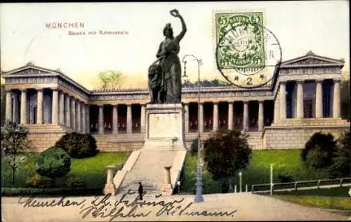 Ak München Bayern, Ruhmeshalle, Statue Bavaria,  Architektur, bayerisches Symbol