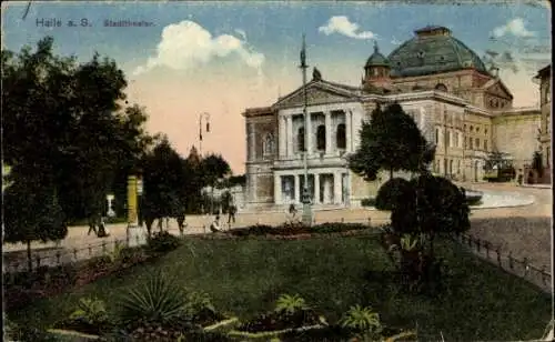 Ak Halle an der Saale, Stadttheater, Gartenanlagen, Architektur