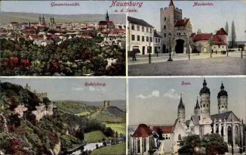 Ak Naumburg an der Saale, Gesamtansicht, Marientor, Rudelsburg, Dom