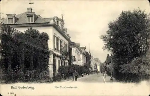 Ak Bad Godesberg Bonn am Rhein, Straße mit Häusern, Bäume, Leute