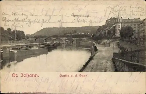 Ak St. Johann Saarbrücken im Saarland, Flussansicht,  Partie a. d. Saar