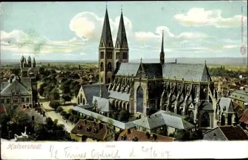 Ak Halberstadt in Sachsen Anhalt, Totalansicht, Dom