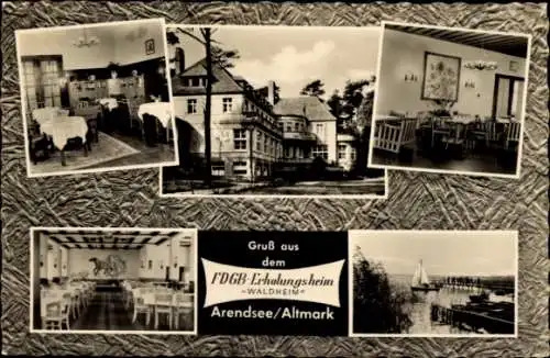 Passepartout Ak Arendsee Altmark, Ansichten vom FDGB Erholungsheim Waldheim