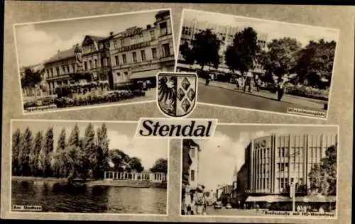 Ak Stendal in der Altmark, Sperlingsplatz, Winkelmannplatz, Stadtsee, Breitestraße mit HO-Warenha