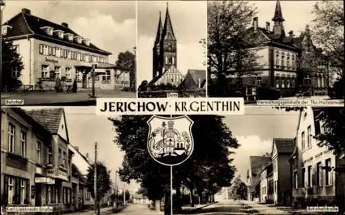 Ak Jerichow an der Elbe, Dom, Bahnhof, Straßenansichten, Wappen, Verwaltung Tbc Heilstätte