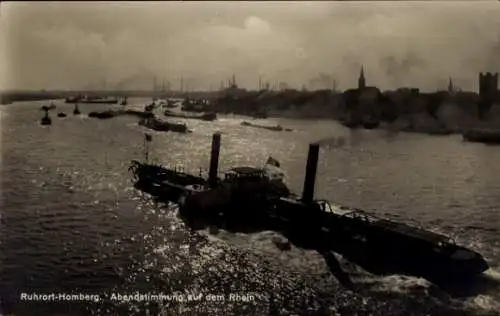 Ak Homberg Ruhrort Duisburg im Ruhrgebiet, Abendstimmung auf dem Rhein, Salondampfer