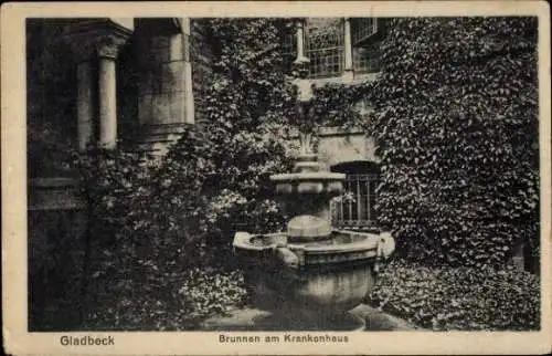 Ak Gladbeck im Ruhrgebiet Westfalen, Brunnen am Krankenhaus, verziertes Eiskeller-Becken, umgeben