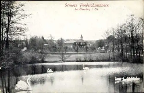 Ak Friedrichstanneck Eisenberg in Thüringen, Schloss Friedrichstanneck, bei  Schwäne, Teich, Land