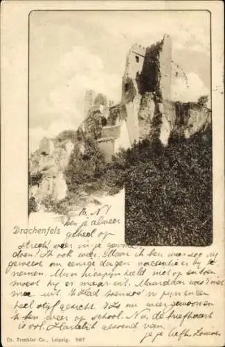 Ak Königswinter am Rhein, Drachenfels, Felsen und Ruinen,  handgeschriebene Nachricht