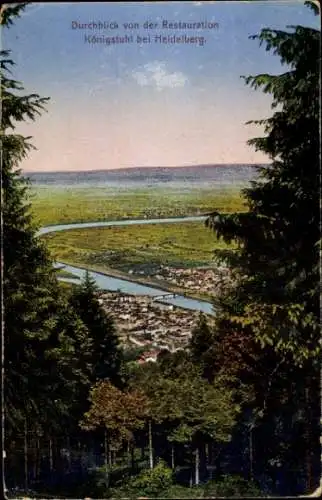 Ak Heidelberg am Neckar, Aussicht von Königsstuhl, Flusslandschaft, Berge, Stadtansicht