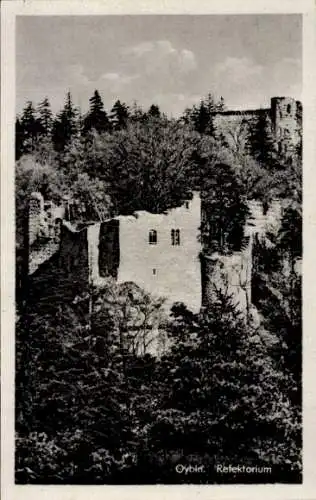 Ak Oybin in der Oberlausitz, Ruine, Bäume, Klostergebäude, Schwarz-Weiß-Foto