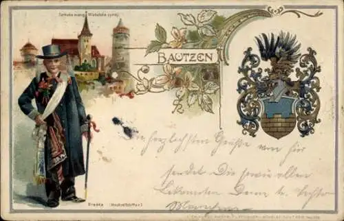 Präge Wappen Litho Bautzen in der Oberlausitz, Wendischer Hochzeitsbitter