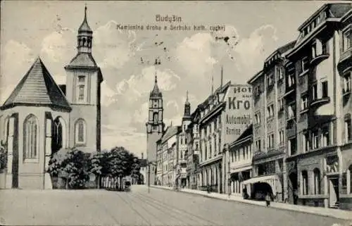 Ak Bautzen in der Oberlausitz, Budyšin, Stadtansicht, Kirchen, Werbeschilder