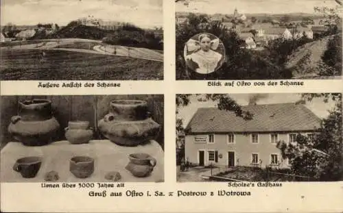 Ak Ostro Panschwitz Kuckau Oberlausitz, Schanze, Scholze's-Gasthaus, Urnen