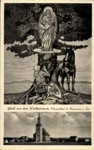 Ak Ralbitz Rosenthal Oberlausitz, Gruß aus dem Wallfahrtort, Marienbild, Kirche