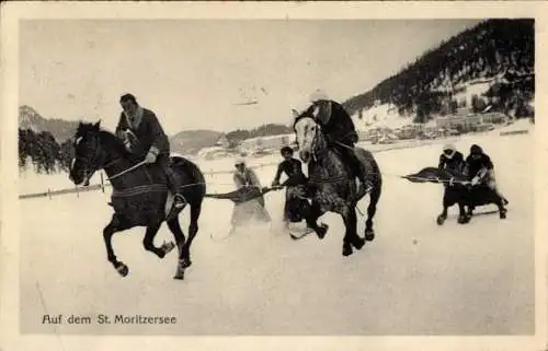 Ak Sankt Moritz Kanton Graubünden, Ski-kjöring auf dem Sankt Moritzersee