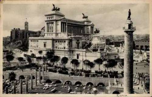 Ak Roma Rom Lazio, Vittoriano Denkmal, Foro Traiano, Stadtansicht,  Architektur, schwarz-weiß
