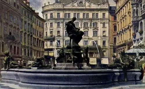 Ak Wien 1 Innere Stadt, Donnerbrunnen, Neuer Markt,  Architektur, Brunnen, Statue