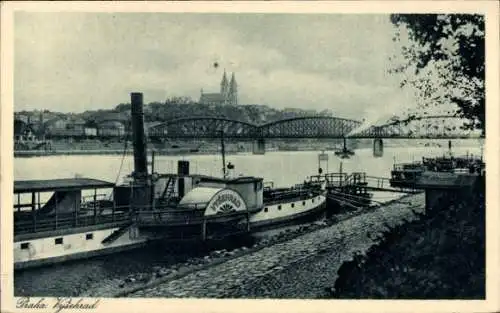 Ak Praha Prag Tschechien, Schiff, Donau, Vysehrad, Brücke,  Architektur