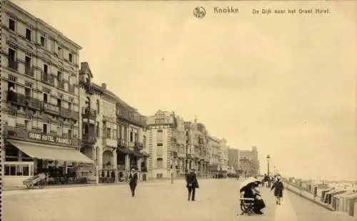 Ak Knokke Knocke Westflandern, La Digue vers le Grand Hotel