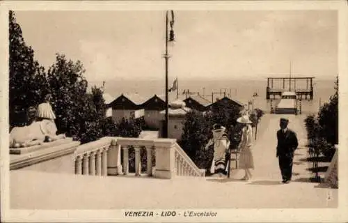 Ak Lido di Venezia Veneto,  Strandpromenade, L'Excelsior,  Szene